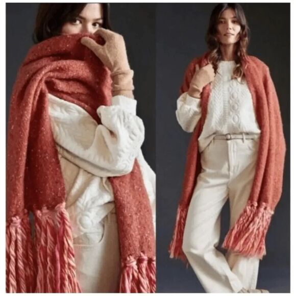 Anthropologie Accessories - New Anthropologie Scarf/Wrap  Bronze/Orange Fringed Super Soft NWOT.